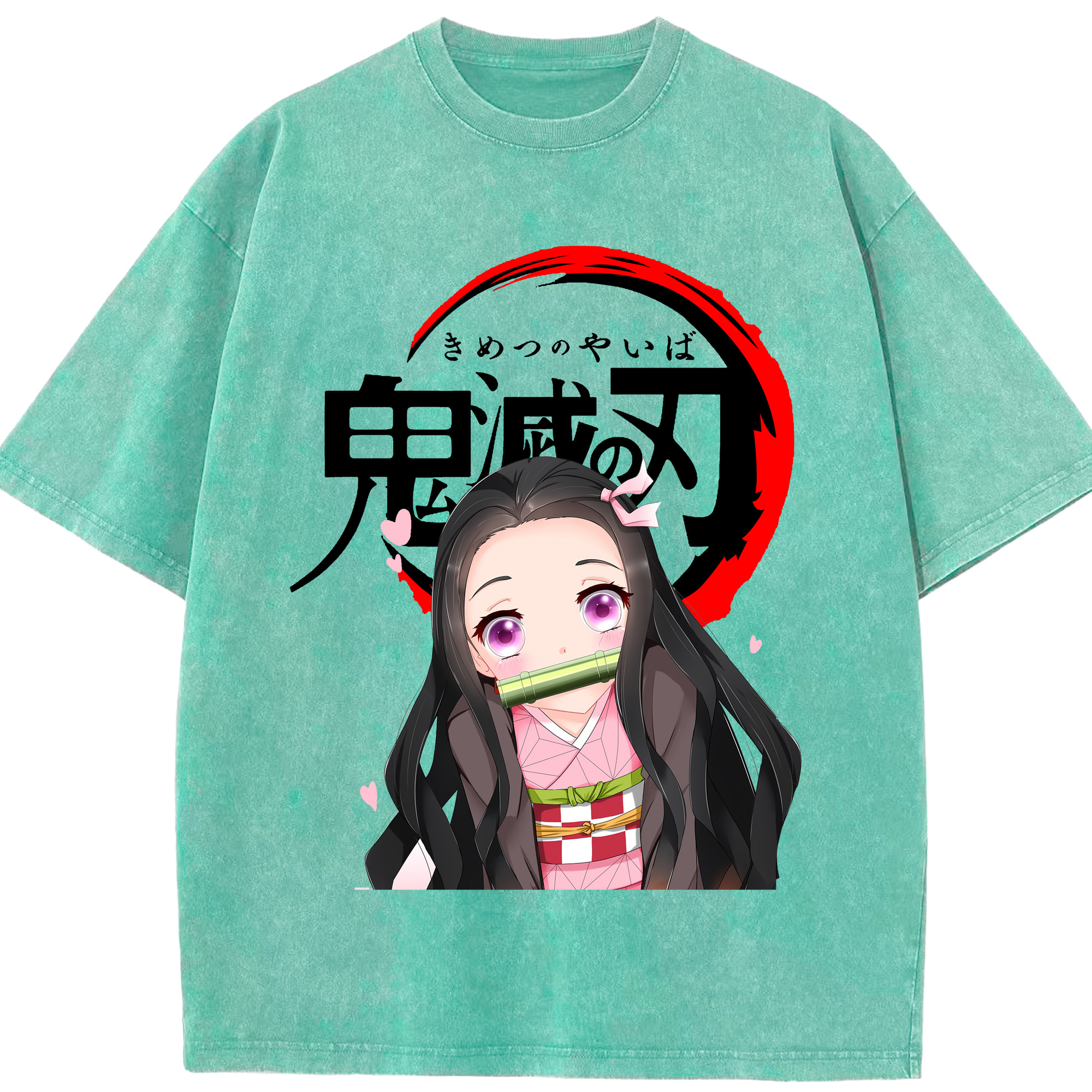 （画像用） 鬼滅の刃（きめつのやいば）竈門 禰󠄀豆子／かまど ねずこ Kamado Nezuko 綿100% ヴィンテージ風 半袖Tシャツ（フロントプリント）